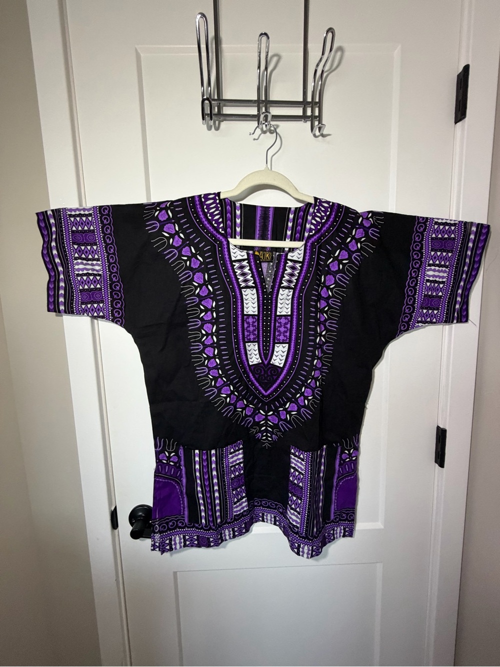 African Dashiki Style Women's Top - Purple and Black